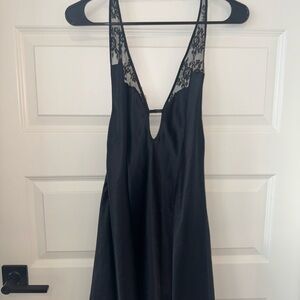 Victoria Secret Black Lace Trim Slip Halter Dress